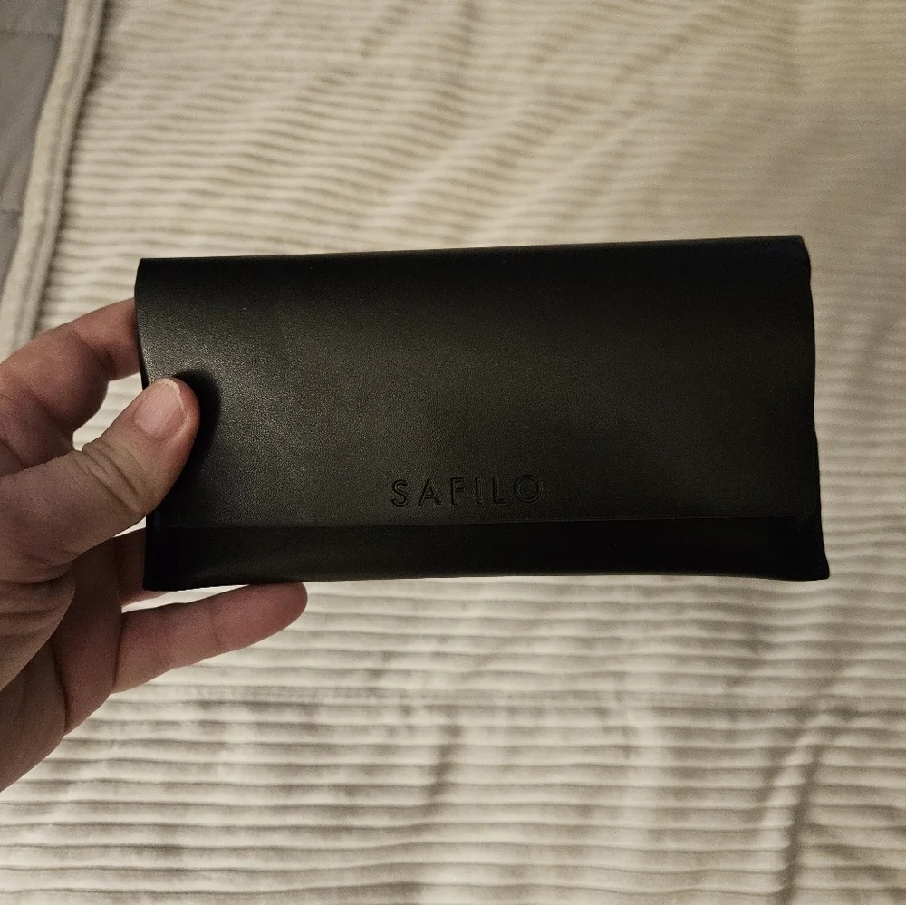 SAFILO Black Leather Eyeglass Case‎ W Cleansing Cloth.